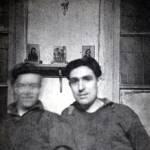 Jonathan Wilkinson (right) with Bill Evans in their POW hut in Kazimer, Upper Silesia (now Poland)14th January 1945. Family photographs in the background.