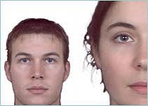 An average male and female face