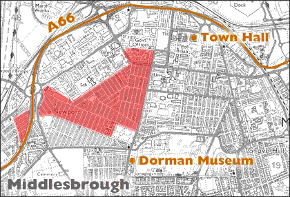 Map showing area scheduled for demolition