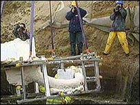Excavating a mammoth's tusk in West Runton