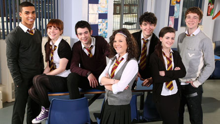 (L-R) Jonah Kirby (Lucien Laviscount), Jess Fisher (Linzey Cocker), Finn Sharkey (Jack McMullen), Lauren Andrews (Darcy Isa), Josh Stevenson (William Rush), Vicki MacDonald (Rebecca Ryan) and Ronan Burley (Ben Ryan Davies)