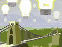 Clifton Suspension Bridge and lightbulbs