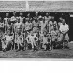 The officers of the 9th Rajputana Light Anti-Aircraft Regiment outside the mess, Gulunche, Oct 1945. Arthur Finn on left of four sitting in deckchairs.