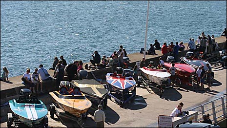 Powerboats all in row