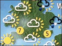 Weather map of southern England