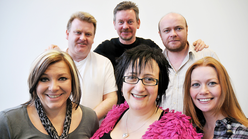 Back row (l-r): Raymond Mearns, John Gordon Sinclair and David Walker. Fron row (l-r): Julie Coombe, Elaine Ellis McKenzie and Kathleen McDermott.