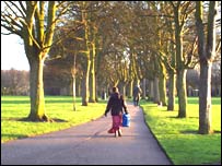 People walking in Victoria Park, Leicester