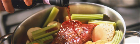 Food cooking in a pan