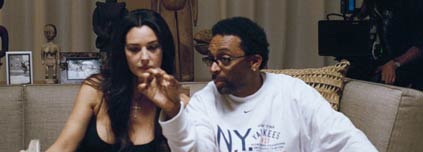 Spike Lee on the set of She Hate Me, with Monica Bellucci