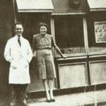 Alf and Gertie Harvey outside of their chip-shop