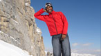 Colin Jackson models ski wear.