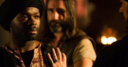 Joseph of Arimathea, with The Sagan of the Temple (background) and Caiaphas (foreground)