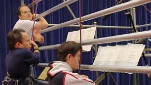 Tommy and his co-stars rehearsing for The Climb