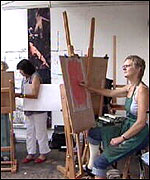 Artists painting at easels