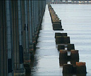 Remains of a bridge that once crossed the Firth of Tay 
