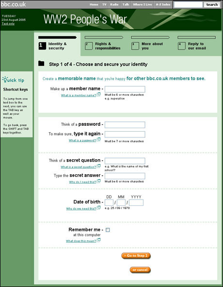 Single Sign-on registration page