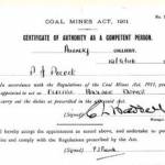 Coal Mine Act, 1911 — Certificate of Authority as a Competent Person