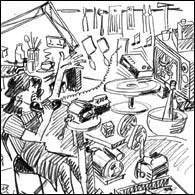 Lise in her workshop, drawn by her father