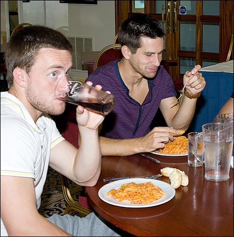 A couple of Carlisle United players enjoying their lunch at 12:34:56 7/8/9