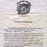 Image of a Certificate of Pilgrimage certifying that my father, Thomas William Heydon, visited The Holy Sepulchre in Jerusalem, January 23, 1943