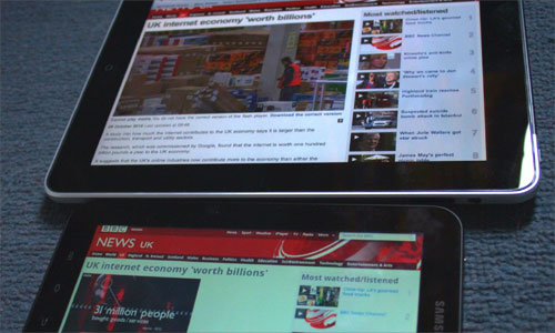 BBC News video on an Apple iPad and a Samsung Galaxy Tab