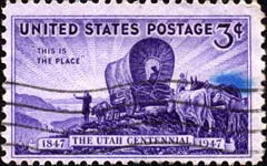 A 1947 U.S. postage stamp commemorates Utah's centenery