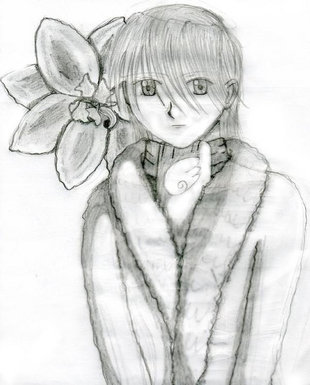 Omi and a flower