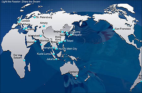 Map of the Olympic Torch Relay 2008