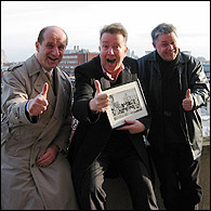 Image: sidney (left) Tom (centre) Emlyn (right) on the roof of Broadcasting House