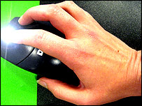 Hand on a computer mouse