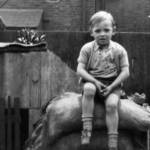 Myself outside our shelter in Dale Road, Canning Town. 1941.