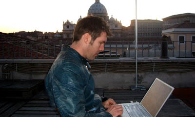 Rhod writing his diary