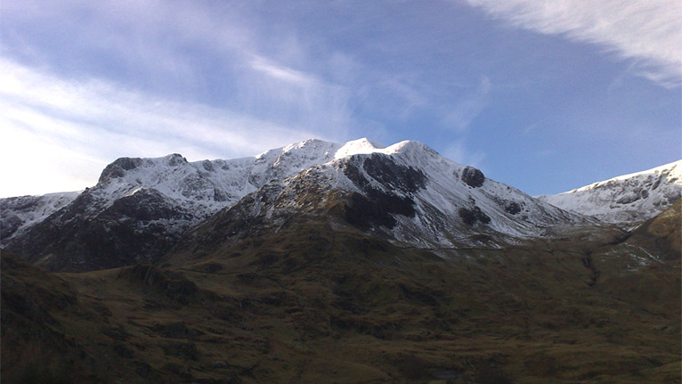 snow capped mountains in Snowdonia