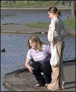 Jenny and Carla feeding the ducks