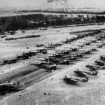 Operation Market Garden - 17 September 1944. RAF Tarrant Rushton was one of the major mounting airfields. This picture shows the line up of Gliders and the Halifax tug aircraft.