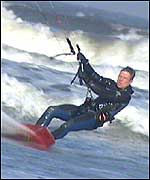 Surfer about to take off