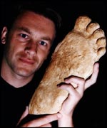 Chris Packham with Big Foot's foot