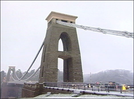 Suspension Bridge in snow