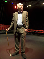 Alan Plater standing in the new Anthony Minghella drama studio at the University