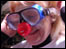 Sue Sweeney in goggles and Comic Relief red nose