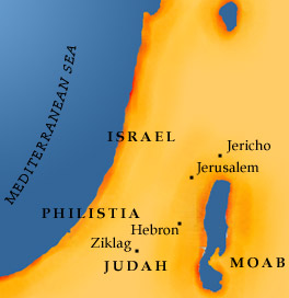 Map showing the places associated with David