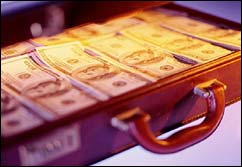 Briefcase full of bank notes