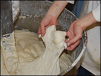 The dough is left to ferment for many hours.