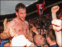 Stoke City's Rory Delap on promotion day, May 2008