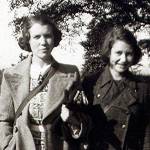 My sister Mary and me (on right)carrying our gas masks - 1940s