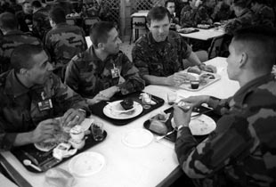Soldiers eating a meal