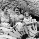 On left Dulcie Sackett and her son Michael on right Ruth Alexandre with daughter Anne Alexandre. Last picnic on the beach in June 1940 before evacuating from Guernsey.