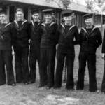 John Darlington Bruce’s training group at the ‘Concrete ship’ in Skegness, March/April 1943. As usual John far right, is the tallest in his crew.