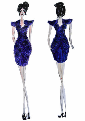Purple chiffon, fan japanese dress