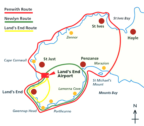 A choice of 3 routes from Land's End Airport
